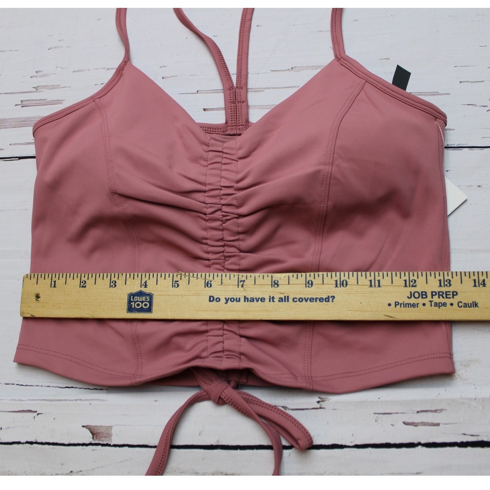 Leapstride Womens Bra Top Dusty Rose Ruched Front Back Drawstring S New - Picture 4 of 6